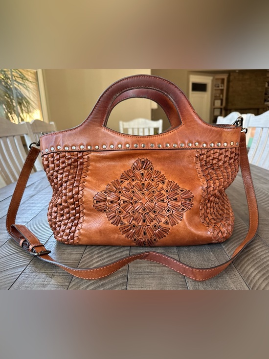 Handbags - Handcrafted Brown Leather Woven Boho Mandala Shoulder Bag - Handbag - Purse